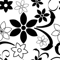 Wall murals Flowers black and white Seamless flower pattern