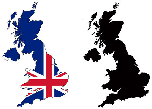 vector  map and flag of united kingdom
