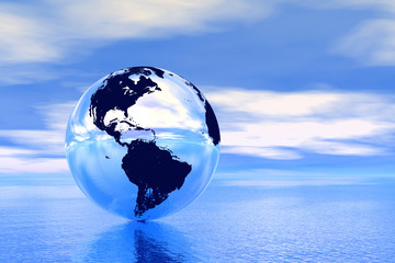 Globe in ocean, USA view
