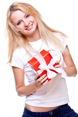 Fototapeta premium beautiful woman with holiday gift