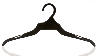 black plastic coat hanger isolated on white