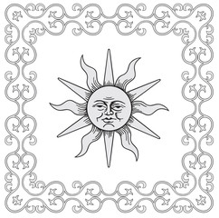 Frame with sun ornament vector