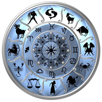 Hellblaue Horoskopscheibe mit Sternzeichen Symbolen
