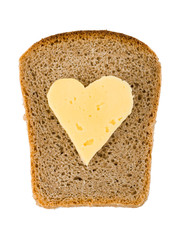 Bread and heart shaped cheese