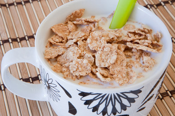 Breakfast bowl of cereal and milk