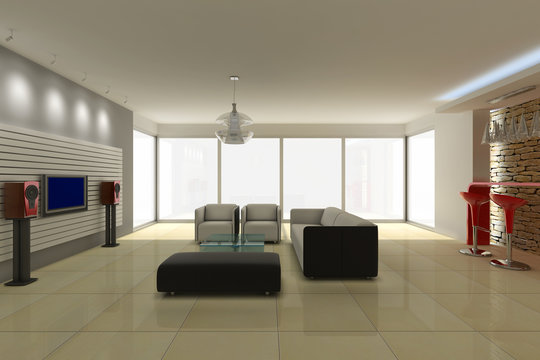 3d rendering interior of a modern living room