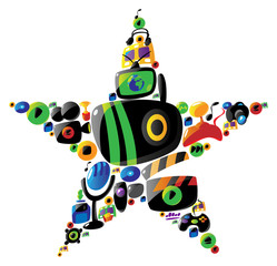 Colorful entertainment and music icons in star shape