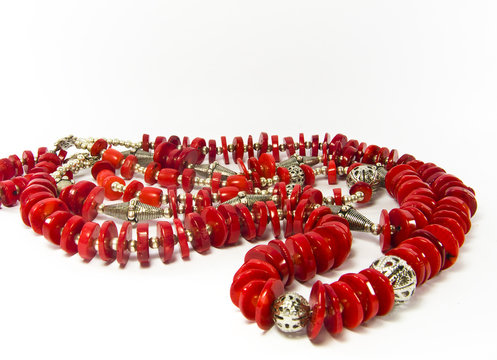 Red coral bead necklace