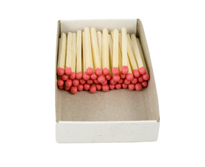 neatly arranged red headed matches isolated on white background