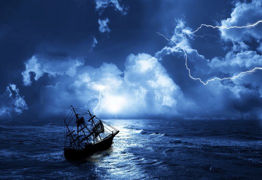 Fototapeta sailing-ship in time of storm
