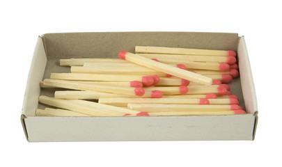 matches laying in box isolated on white background