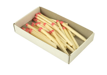 red headed matches in box isolated on white background