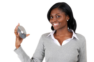 Business woman holding a cd