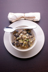 noodle soup with organic mushroom and meat balls