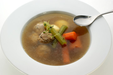 vegetable soup with organic carrot and meat balls