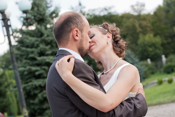 Fototapeta premium Happy bride and groom on their wedding day