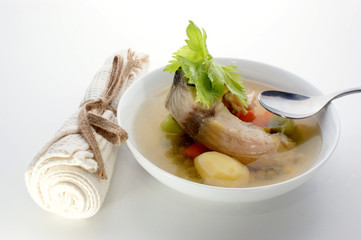 fish soup with organic potato and herbs