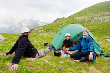 Fototapeta premium Hiker in Caucasus mountains