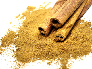 cinnamon on white background
