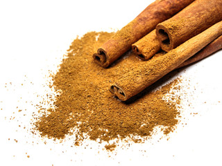 cinnamon on white background