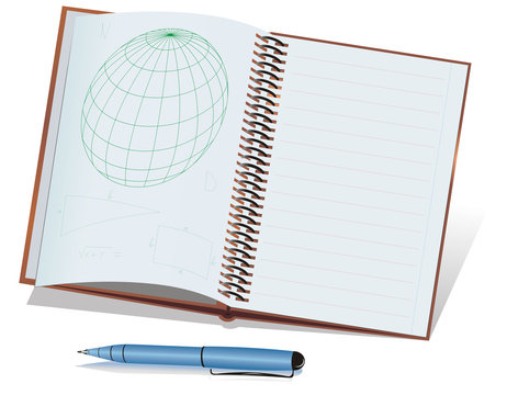 Blue ball-point pen and notebook