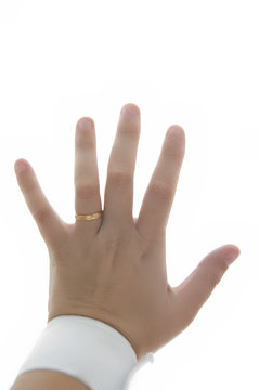 mano con mu&ntilde;equera ortop&eacute;dica blanca