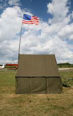 American army tent with national flag