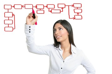 Brunette businesswoman writing on a copyspace
