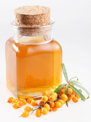Sea buckthorn oil on a white background