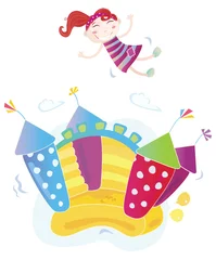Poster Vector springkasteel met springend kind. VECTOR. © WellnessSisters