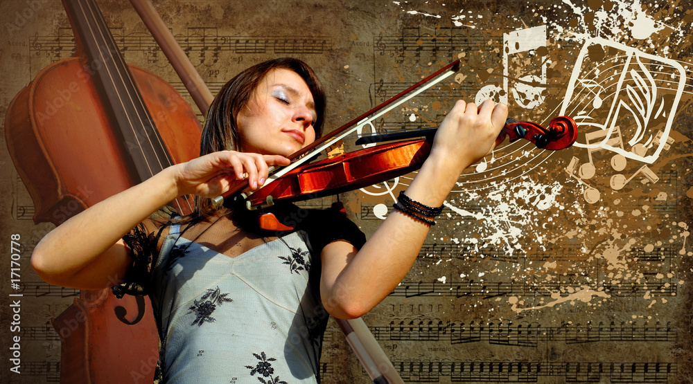 Wall mural retro musical grunge violin background