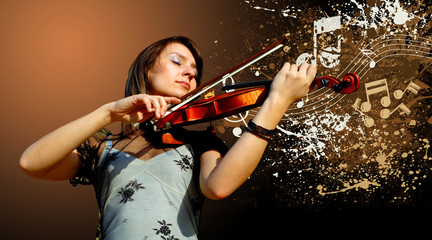 Fototapeta premium Retro musical grunge violin background