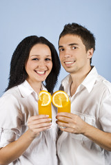 Couple happiness drink orange fresh