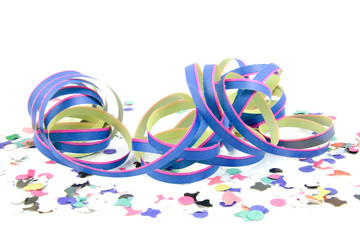 blue pink colored party streamer over white background