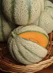 Basket of cantaloupe melons