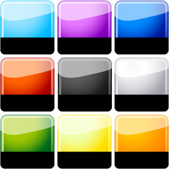 Set of a glossy blank square buttons in nine colors