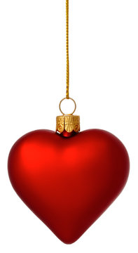 Crimson Christmas heart bauble on gold thread