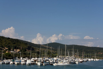 Fototapeta na wymiar Barche Sul Mare Di Talamone, Toscana
