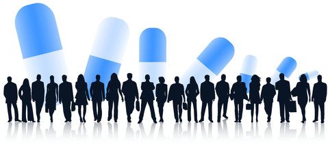 Naklejka premium Illustration of people and capsules