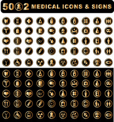 gold medical logo set, luxury medical icons and warning-signs. w