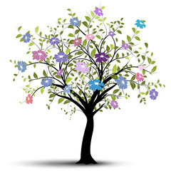 Naklejka premium vecteur arbre à fleurs isolé sur blanc, printemps vectoriel