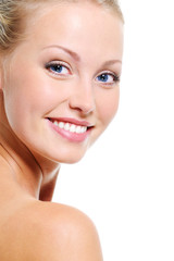 Fototapeta premium Beautiful face of smiling blonde woman