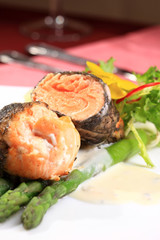 Rosemary roasted salmon served with asparagus