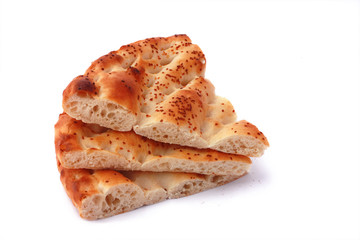Three slices pita bread isolated on white
