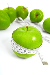 Green apples measured  the meter, sports apples