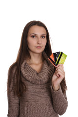 a woman with credit cards