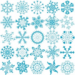 Big collection blue snowflakes (vector)