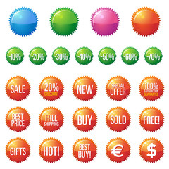 Shiny and glossy sale tag stickers. No mesh.