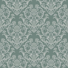 Seamless green floral damask wallpaper