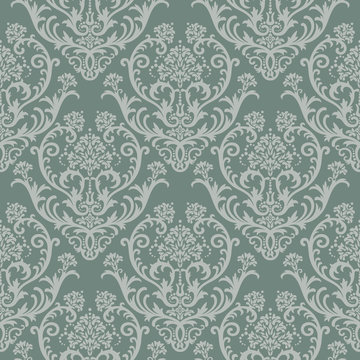 Seamless green floral damask wallpaper